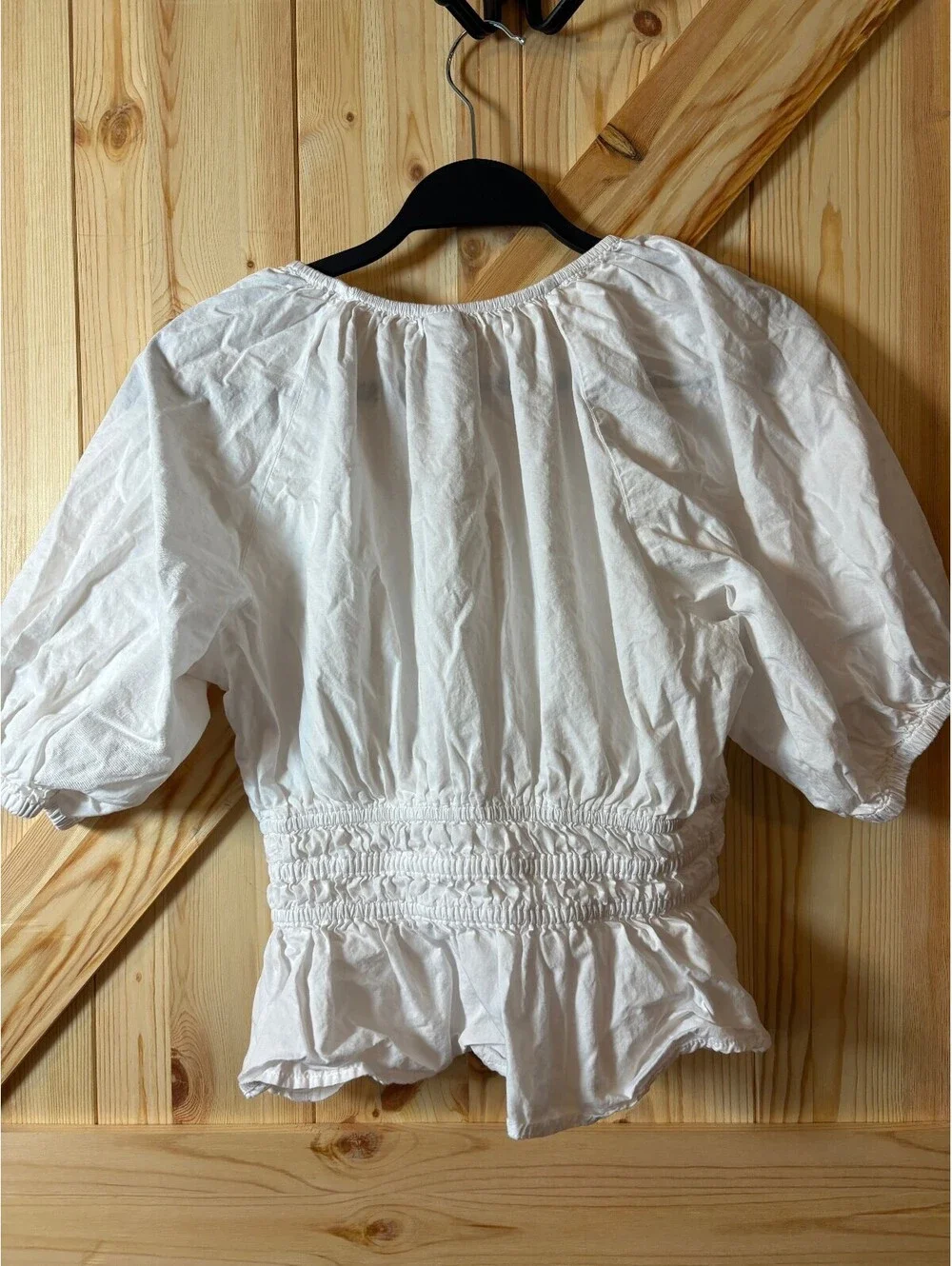 Old Navy White Cotton Peplum Blouse with Puff Sleeves, Size Small, Boho